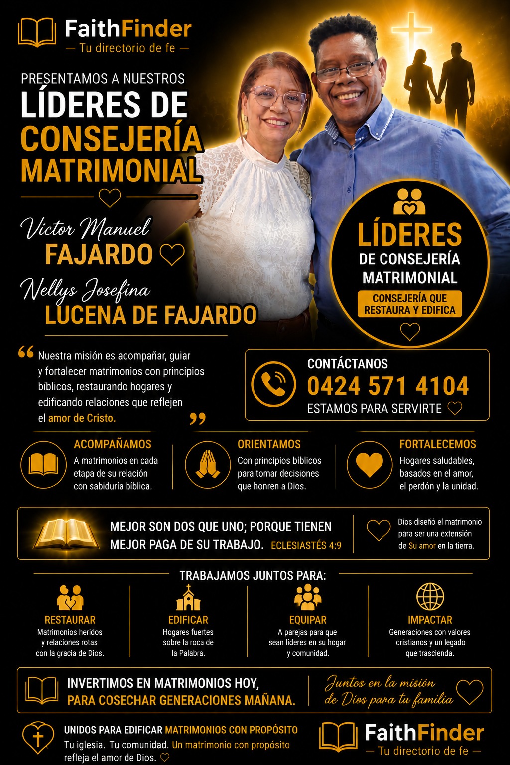 Nuestros consejeros Matrimoniales están listo para ayudarte. Los esposos Fajardo, podrán ayudarte en ese problemas que tienes. Contáctanos!