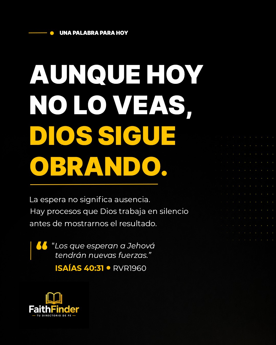 pero los que esperan a Jehová tendrán nuevas fuerzas; levantarán alas como las águilas; correrán, y no se cansarán; caminarán, y no se fatigarán. Isaías 40:31 RVR1960